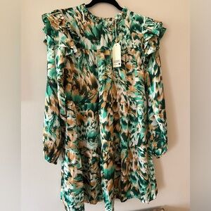 JODIFL Green and Brown Long Sleeve Dress